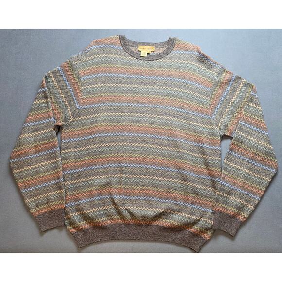 Tricots St. Raphael Mens Large Grandpa Retro Sweater Zig Zag Relaxed Cotton - Picture 3 of 6
